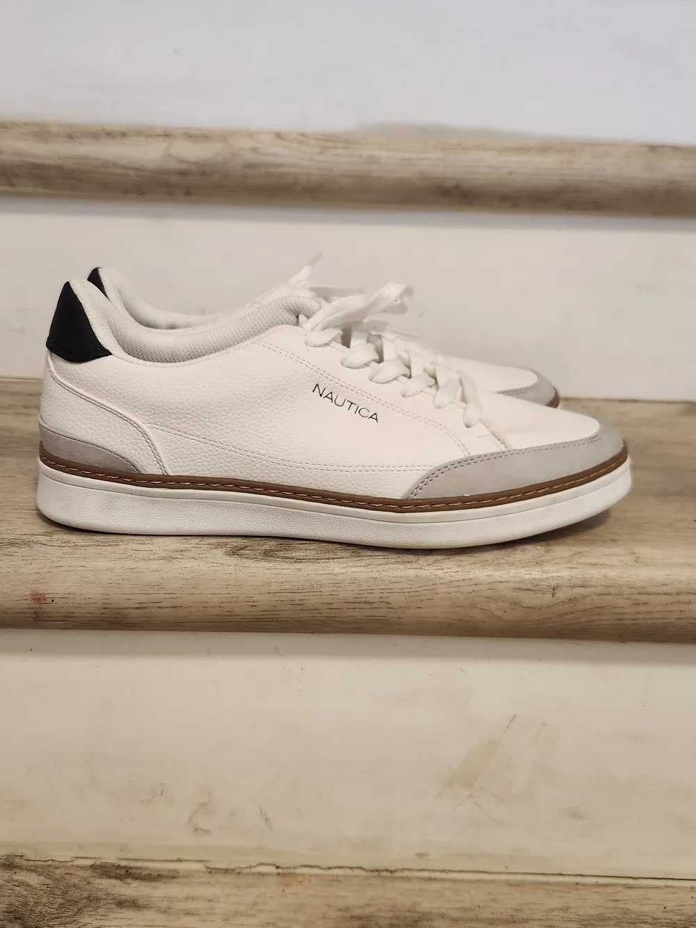 Nautica White Sneakers with Light Gray and Brown Trim